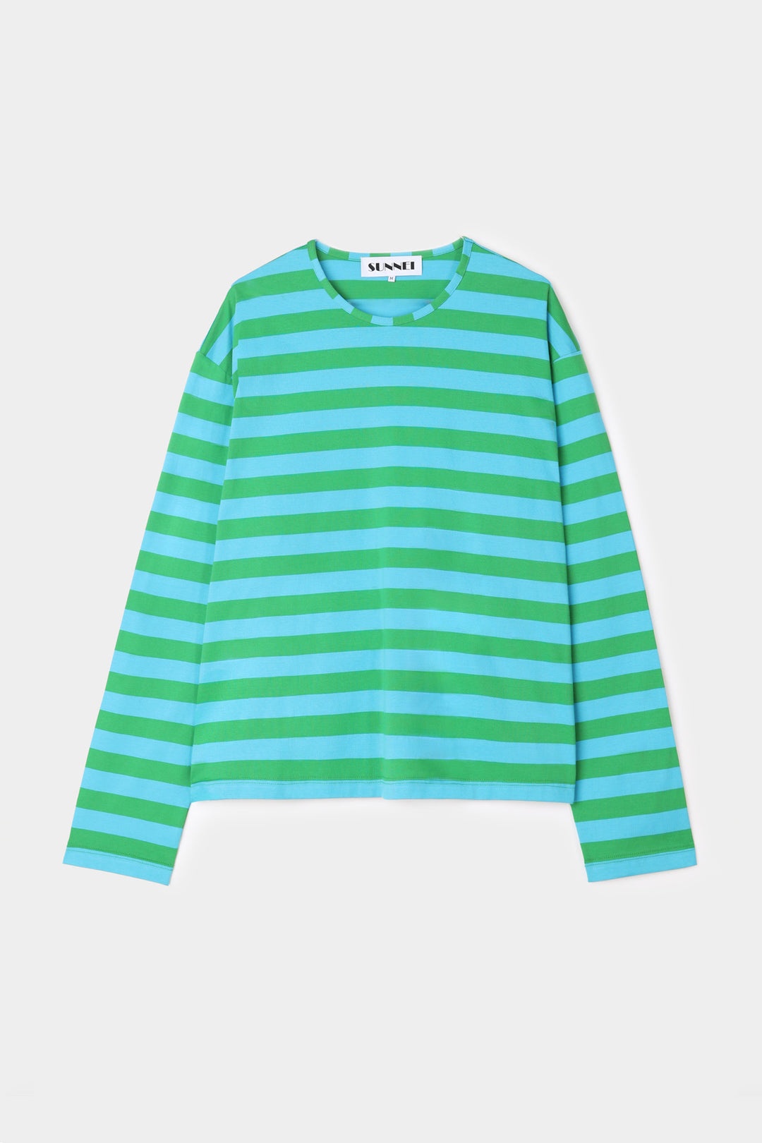 CLASSIC LONG SLEEVE T-SHIRT / azure & green stripes - 2