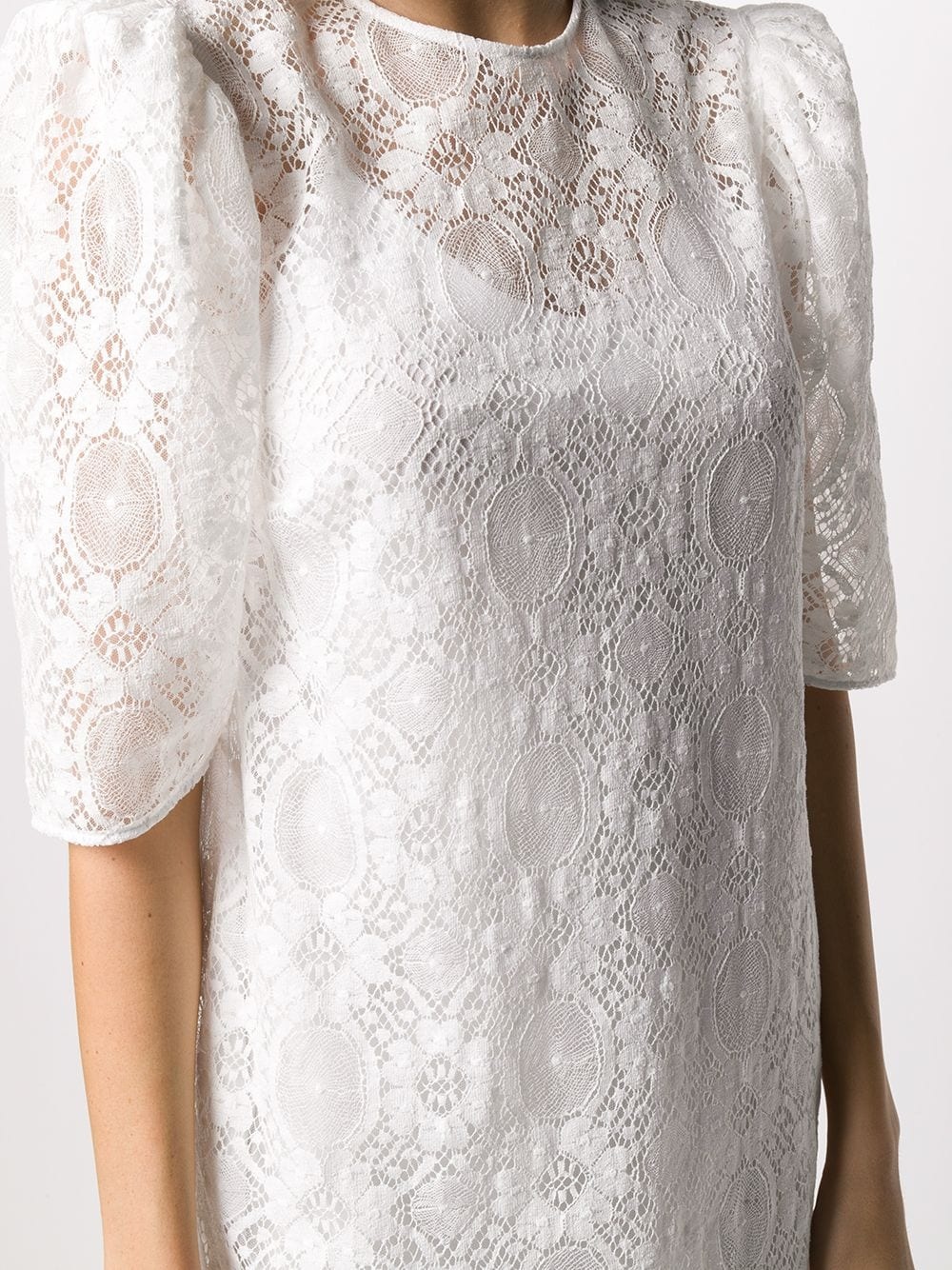 puff-sleeved floral lace shift dress - 5