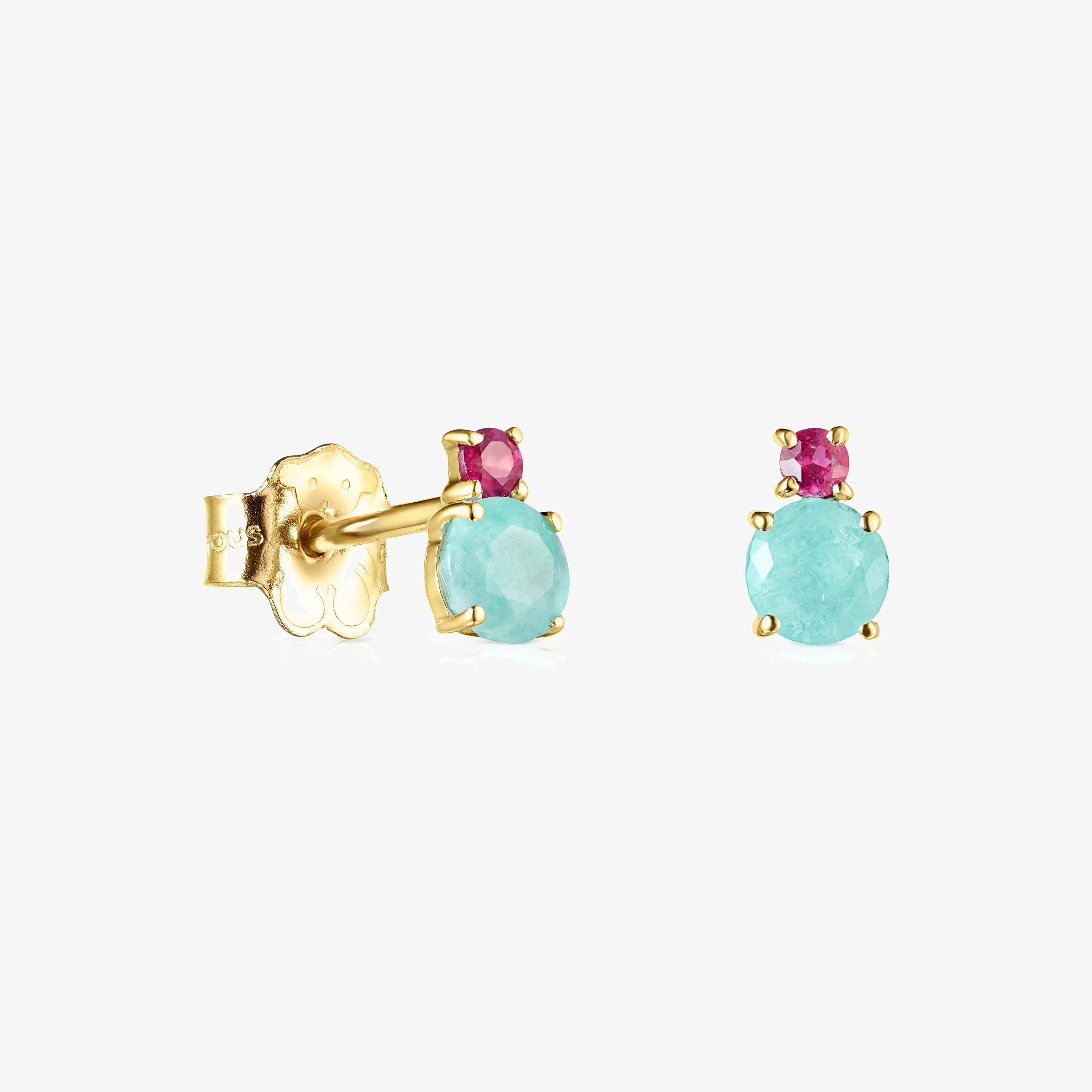 Mini Ivette Earrings in 18K solid gold with Amazonite and Ruby - 1