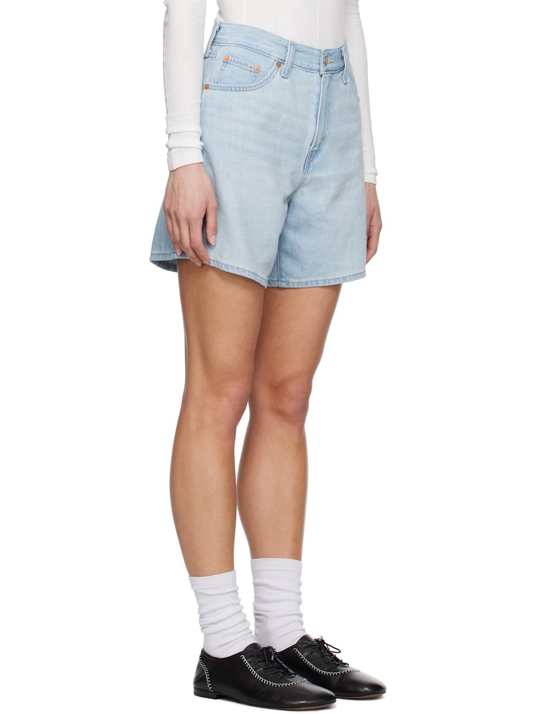 Blue High Rise Baggy Linen+ Lightweight Denim Shorts - 2