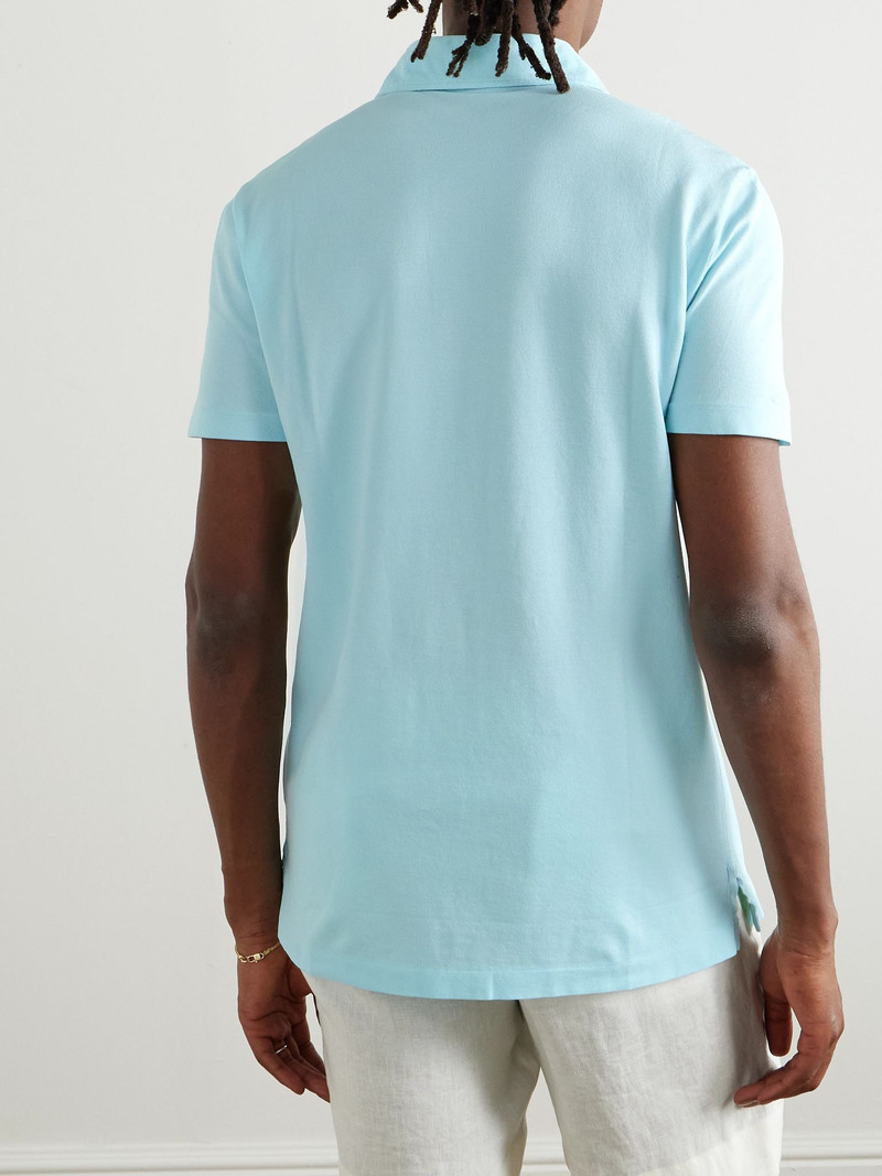Slim-Fit Washed Cotton-Piqué Polo Shirt Blue 4