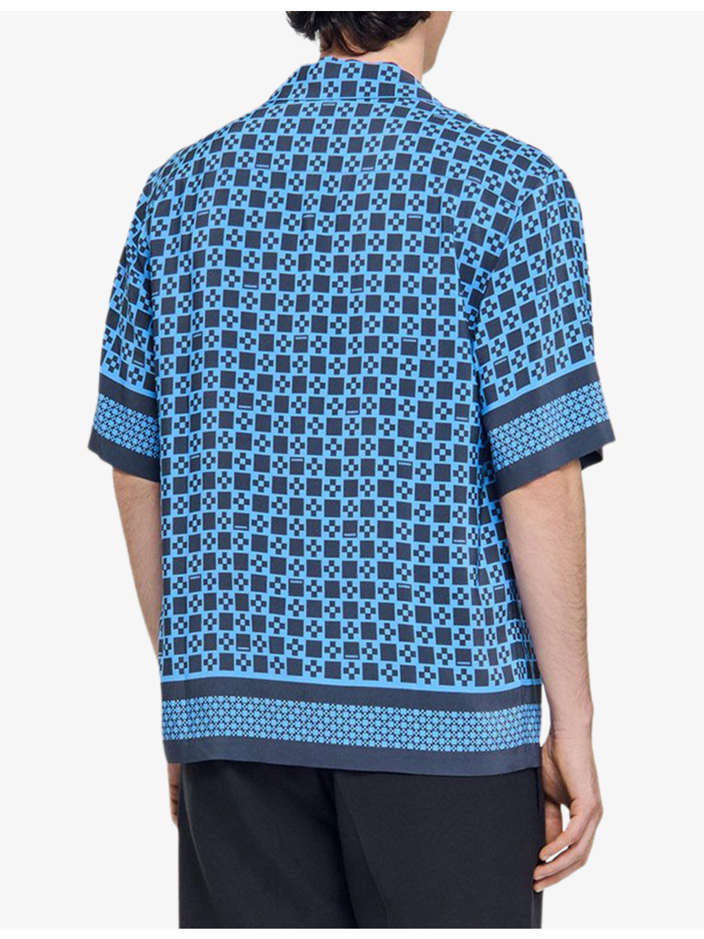 Square Cross-Print Short-Sleeve Satin Shirt - 4