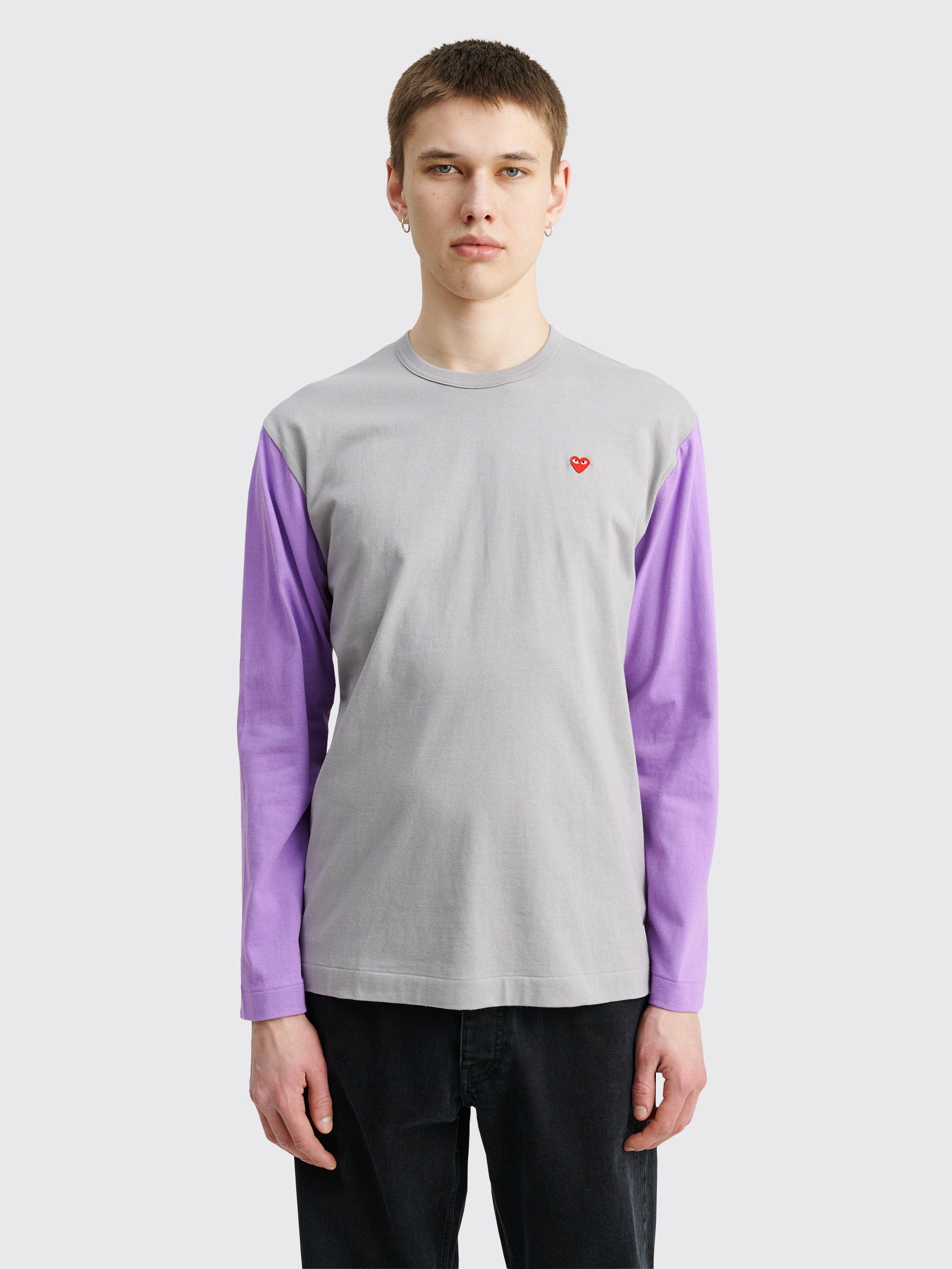 COMME DES GARÇONS PLAY MINI HEART LS T-SHIRT GREY / PURPLE - 2