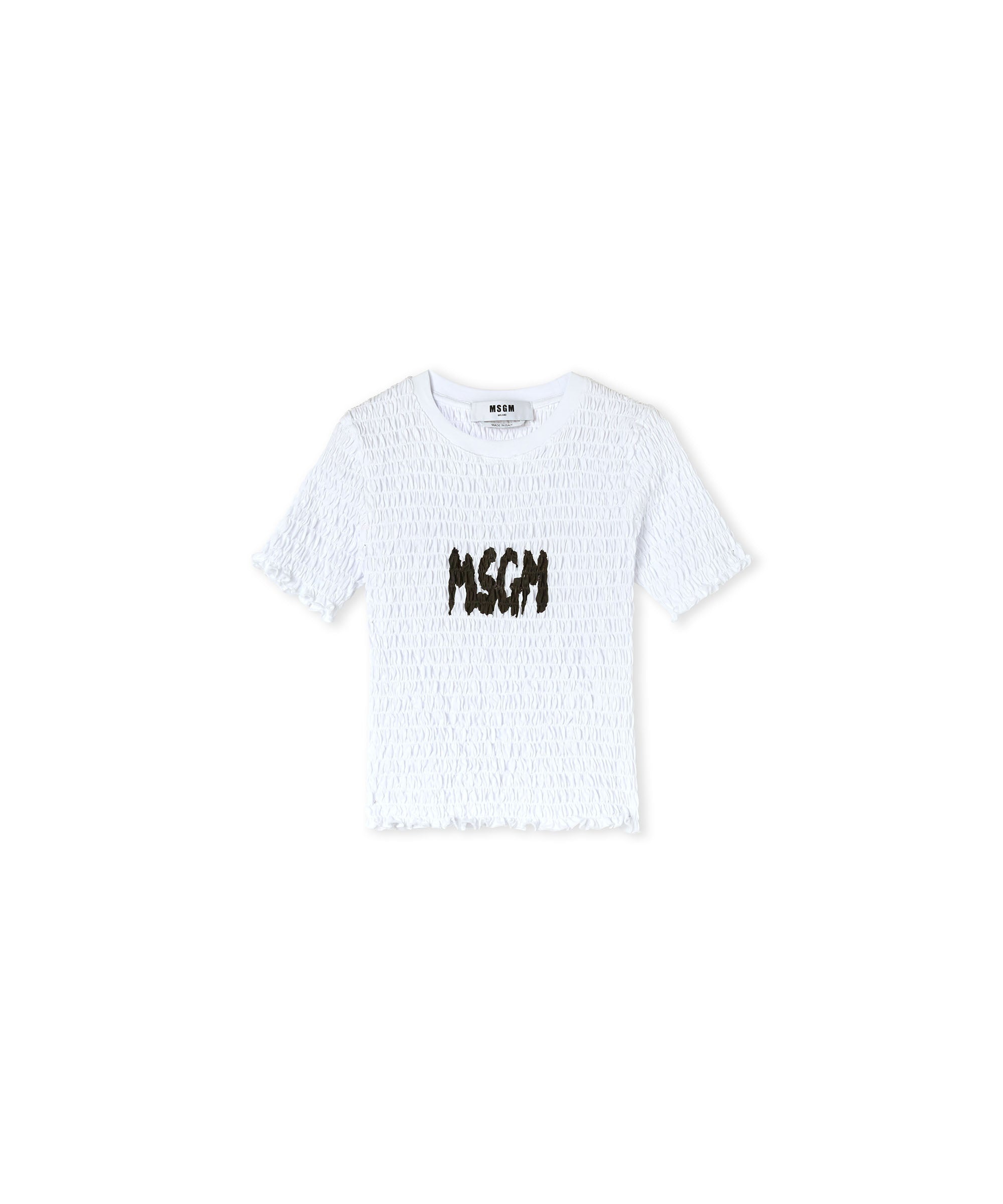 Cotton crop-top t-shirt with smock stitch - 3