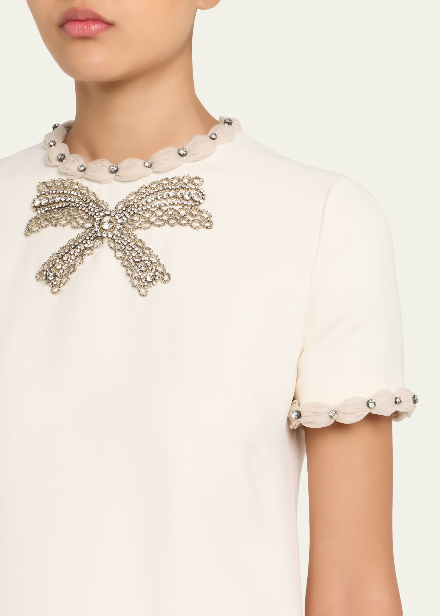 Puff-Trim Crystal Bow Mini Dress - 5