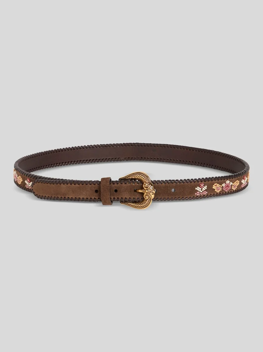 SUEDE BELT WITH BEADED MOTIF - 1