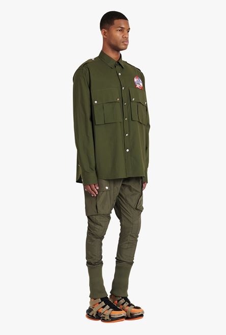 Dark khaki cotton shirt with Balmain badge - 6