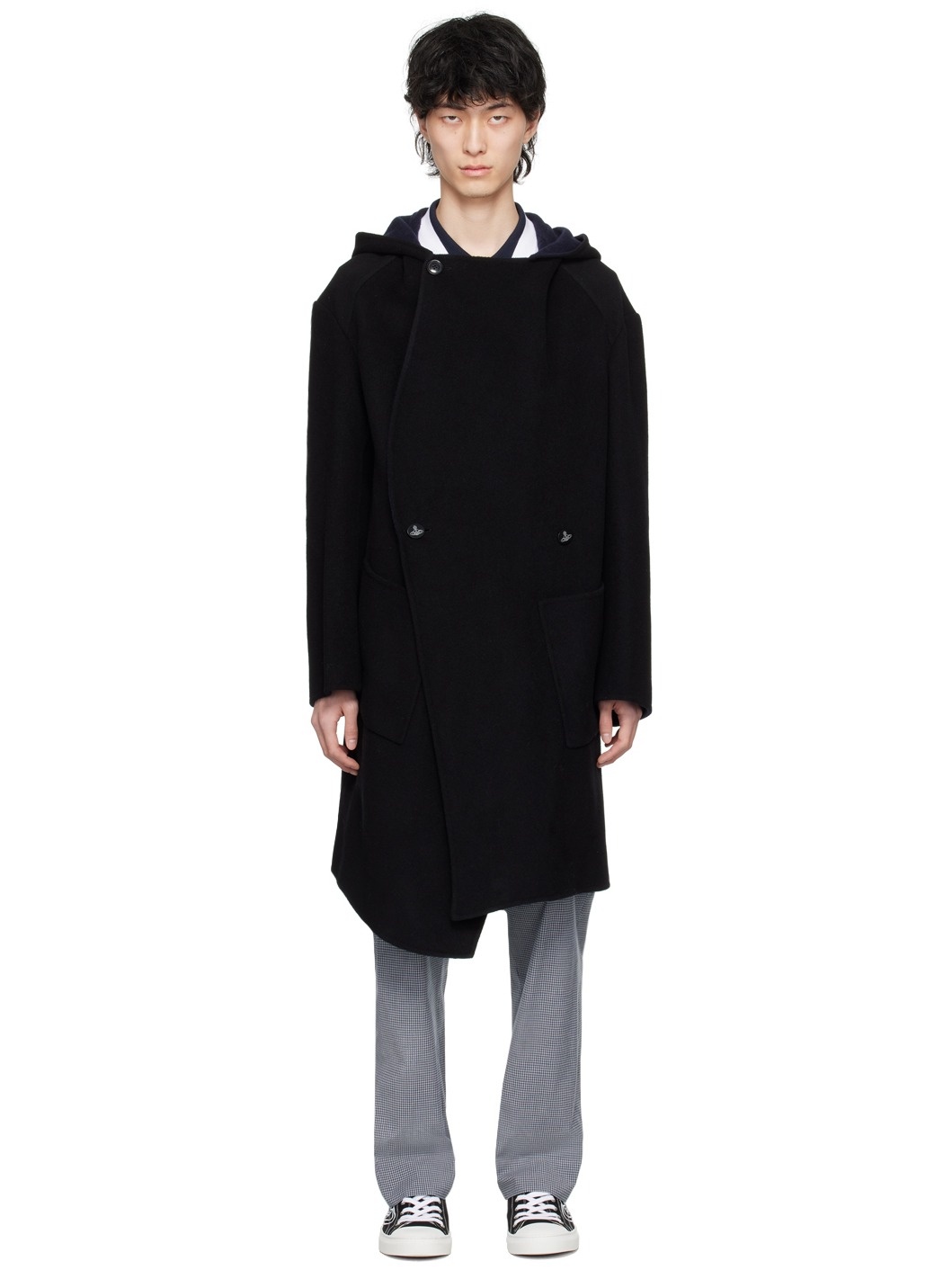 Black & Navy Double-Breasted Reversible Coat - 1