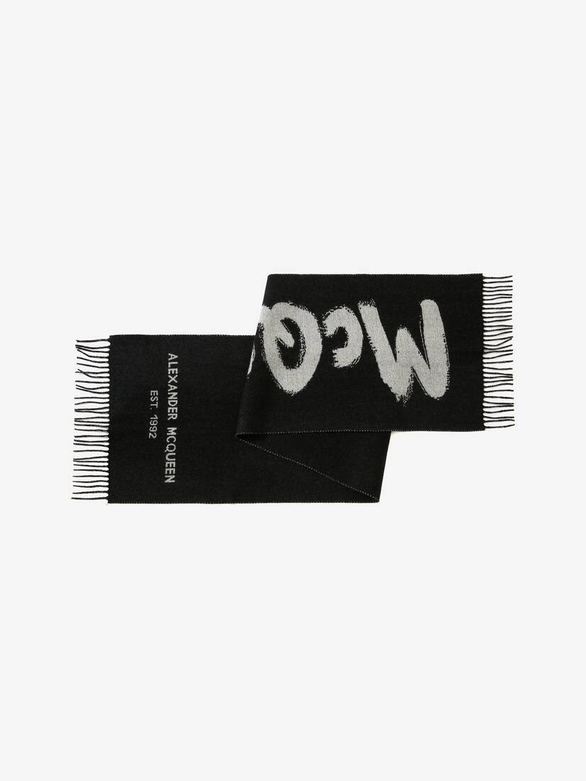 Oversize Mcqueen Graffiti Scarf in Black/white - 3