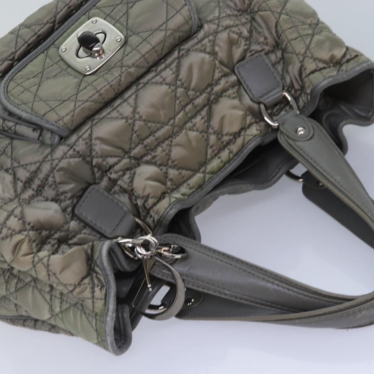 DIOR Canage Hand Bag Nylon Gray Silver - 6