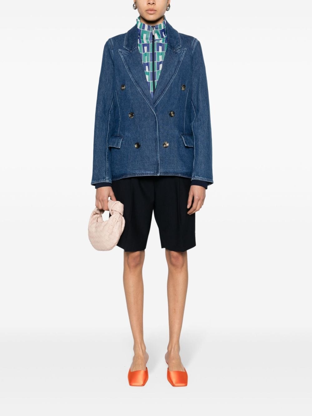 double-breasted denim blazer - 2