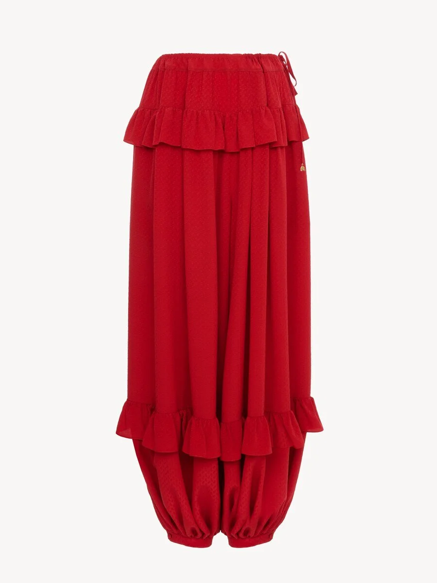 FLUID RUFFLED PANTS IN SILK JACQUARD - 1