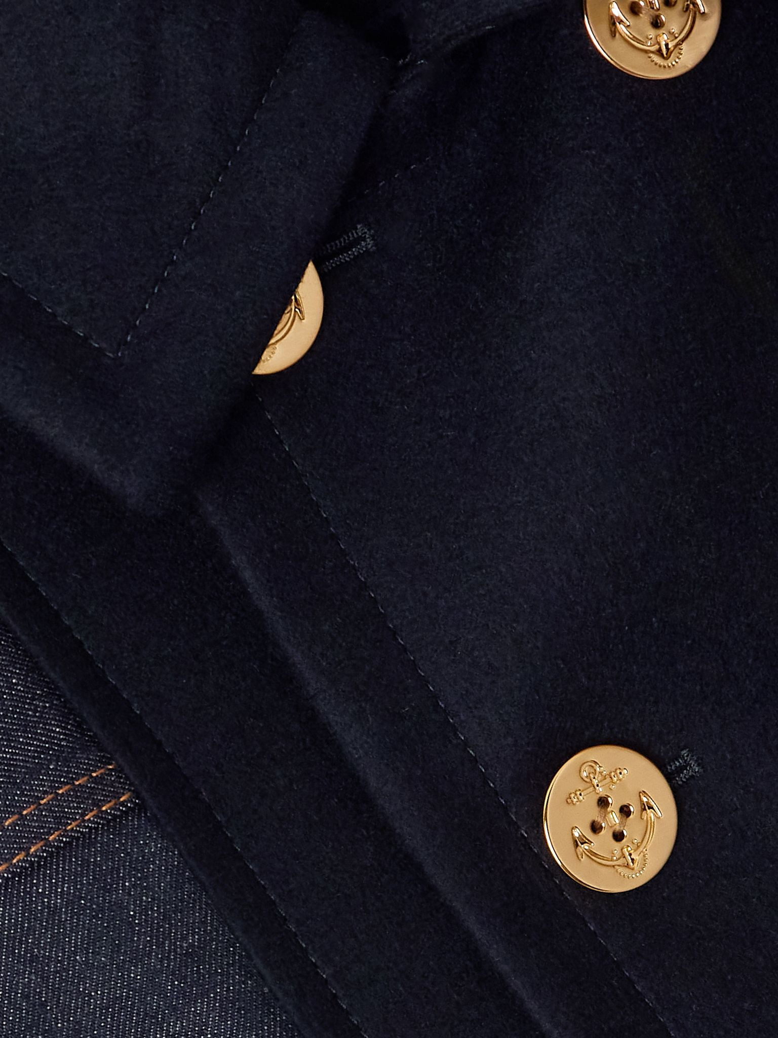 Double-breasted wool-trimmed denim jacket Navy - 4