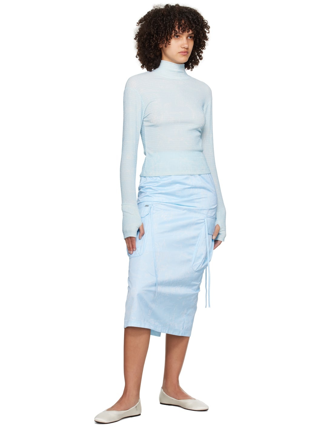 Blue Drawing Cargo Midi Skirt - 4