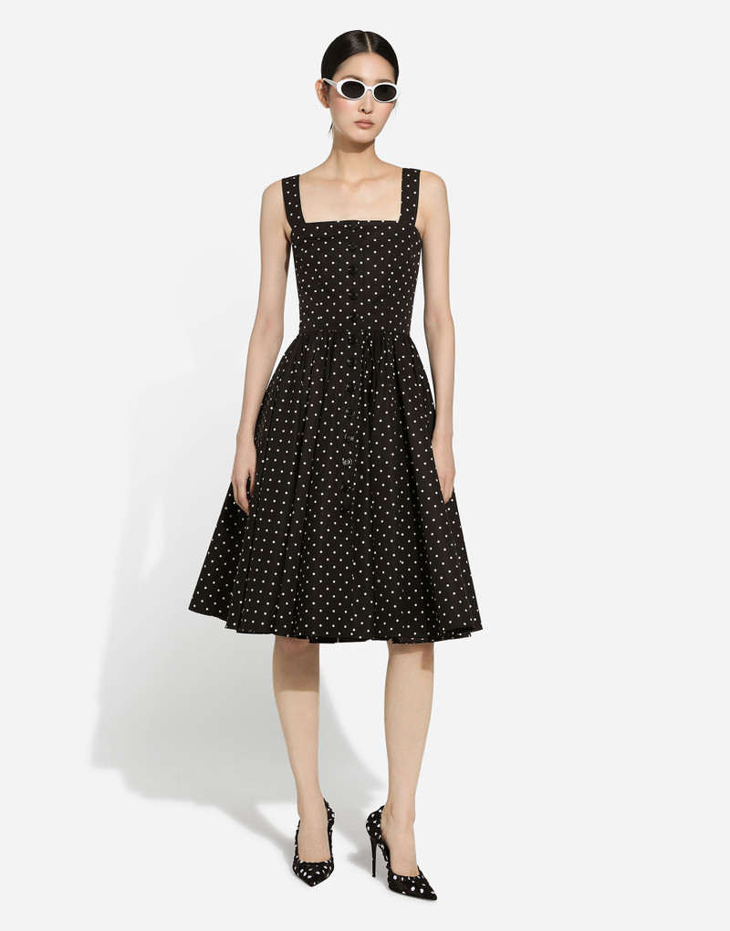 Dolce & Gabbana Calf-length cotton dress with polka-dot print outlook