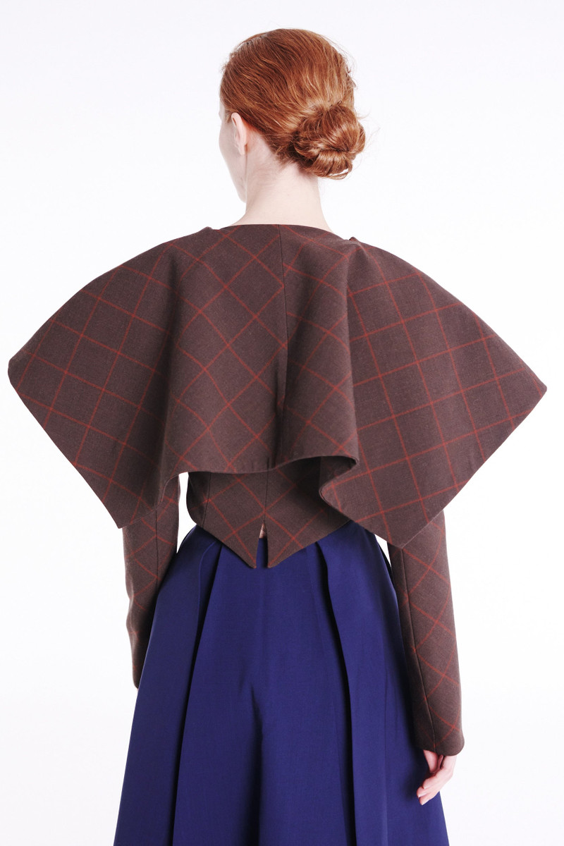 CROPPED JACKET WITH COLLAR BROWN CHECK 2