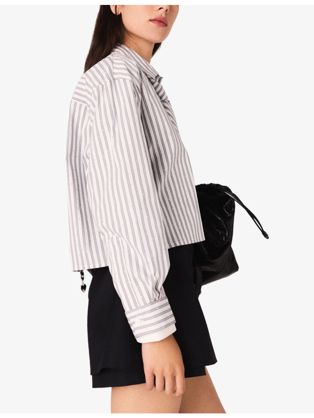 Rhinestone-Embellished Tie-Neck Stretch-Cotton Shirt - 3