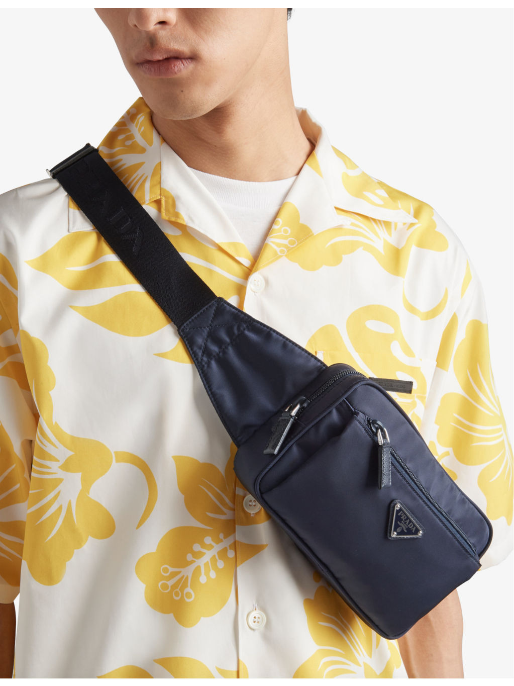 Brand-plaque Re-Nylon and Saffiano-leather belt bag - 2