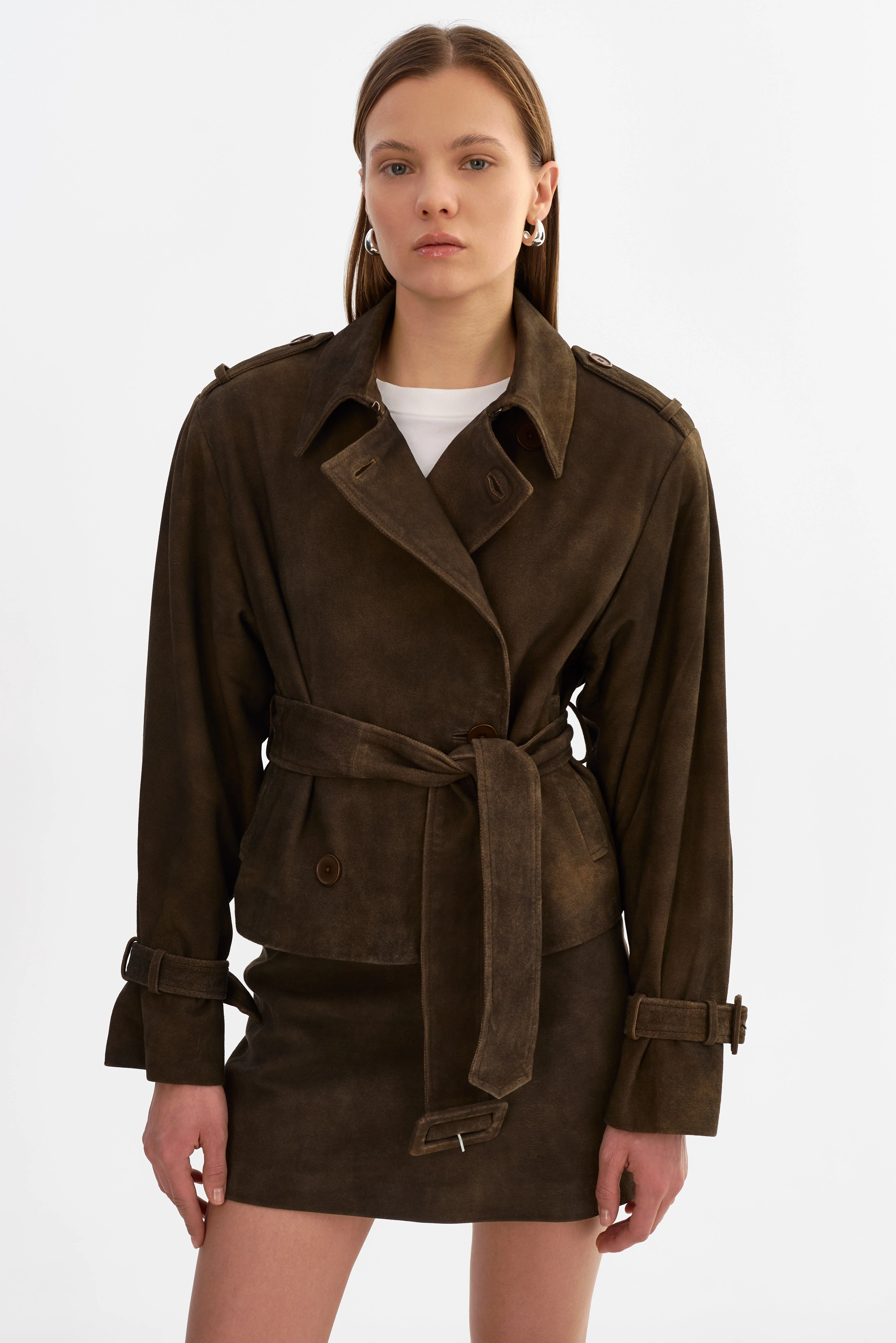 DHANA | Short Suede Trench Coat - 1