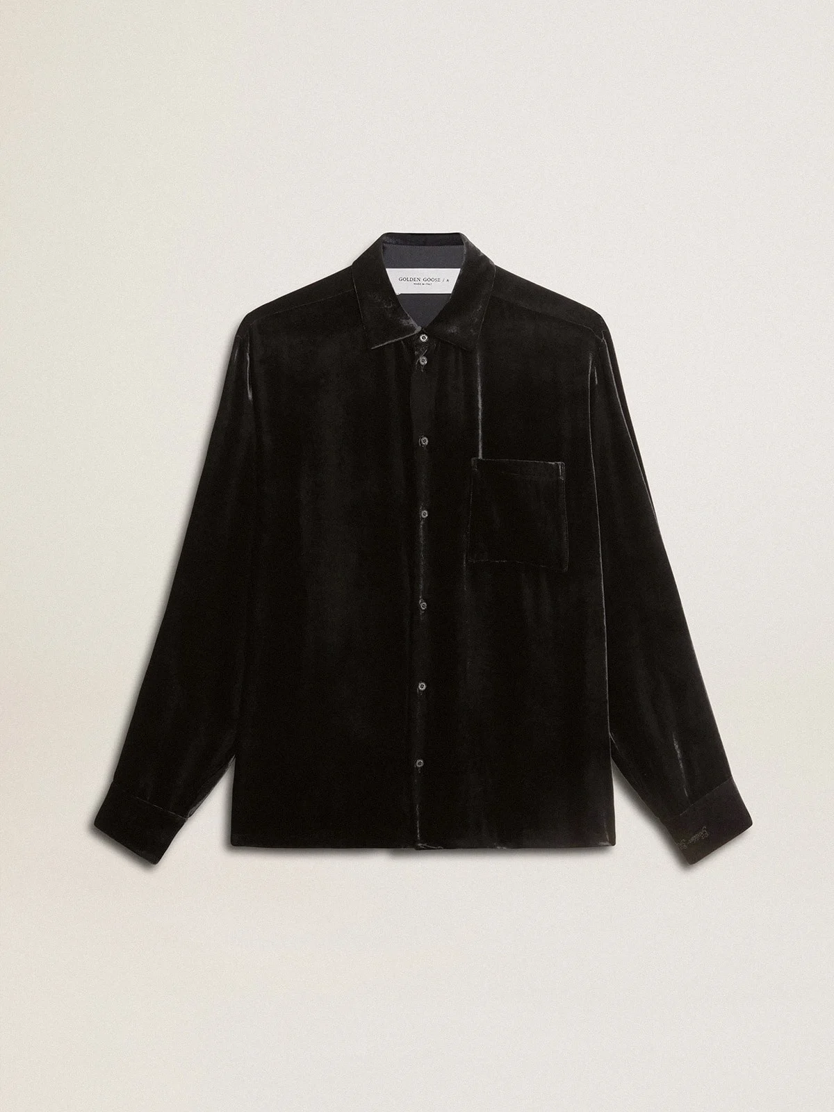 Velvet-effect black shirt with embroidery - 1