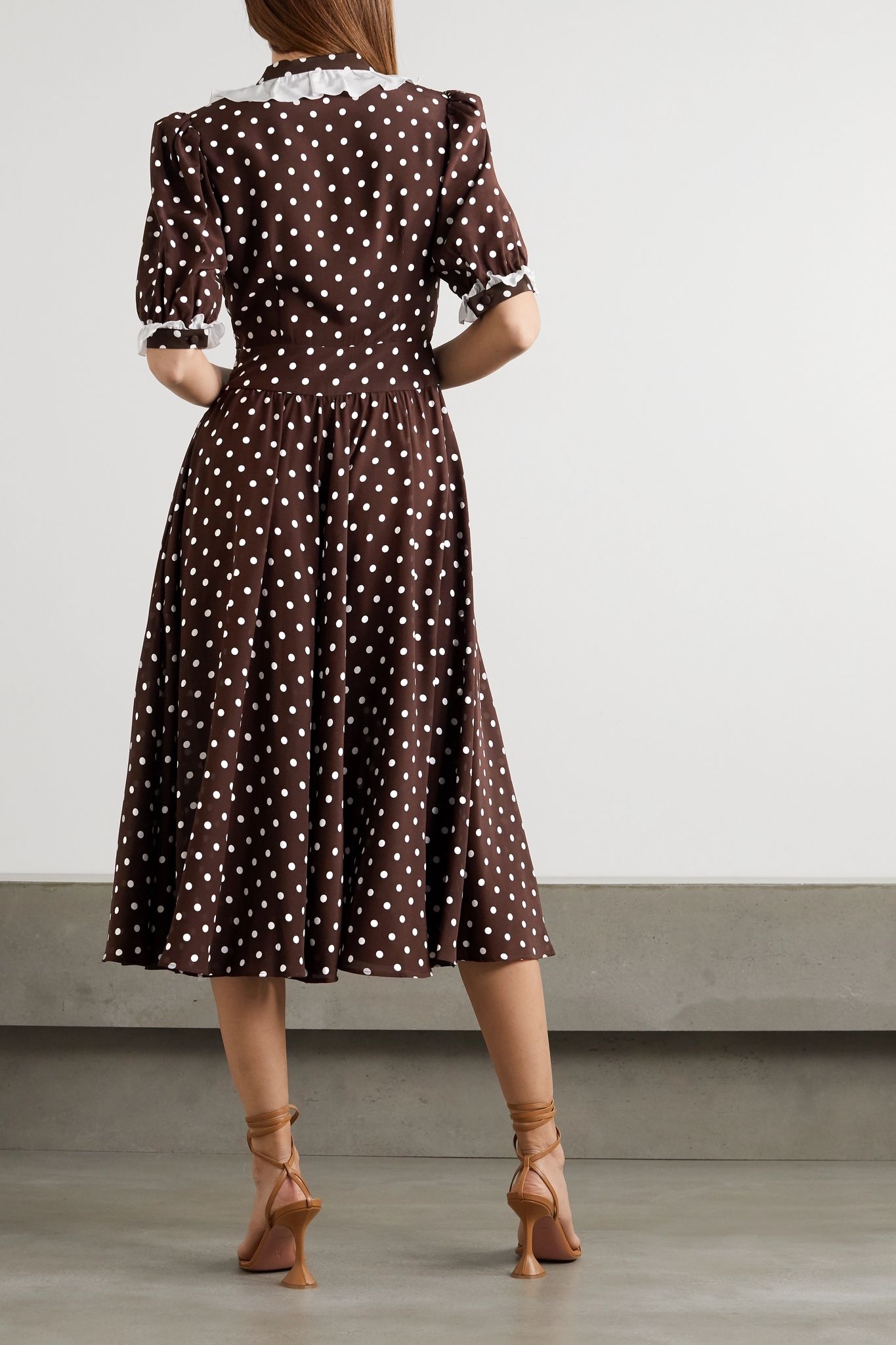 Ruffled polka-dot silk midi dress - 3