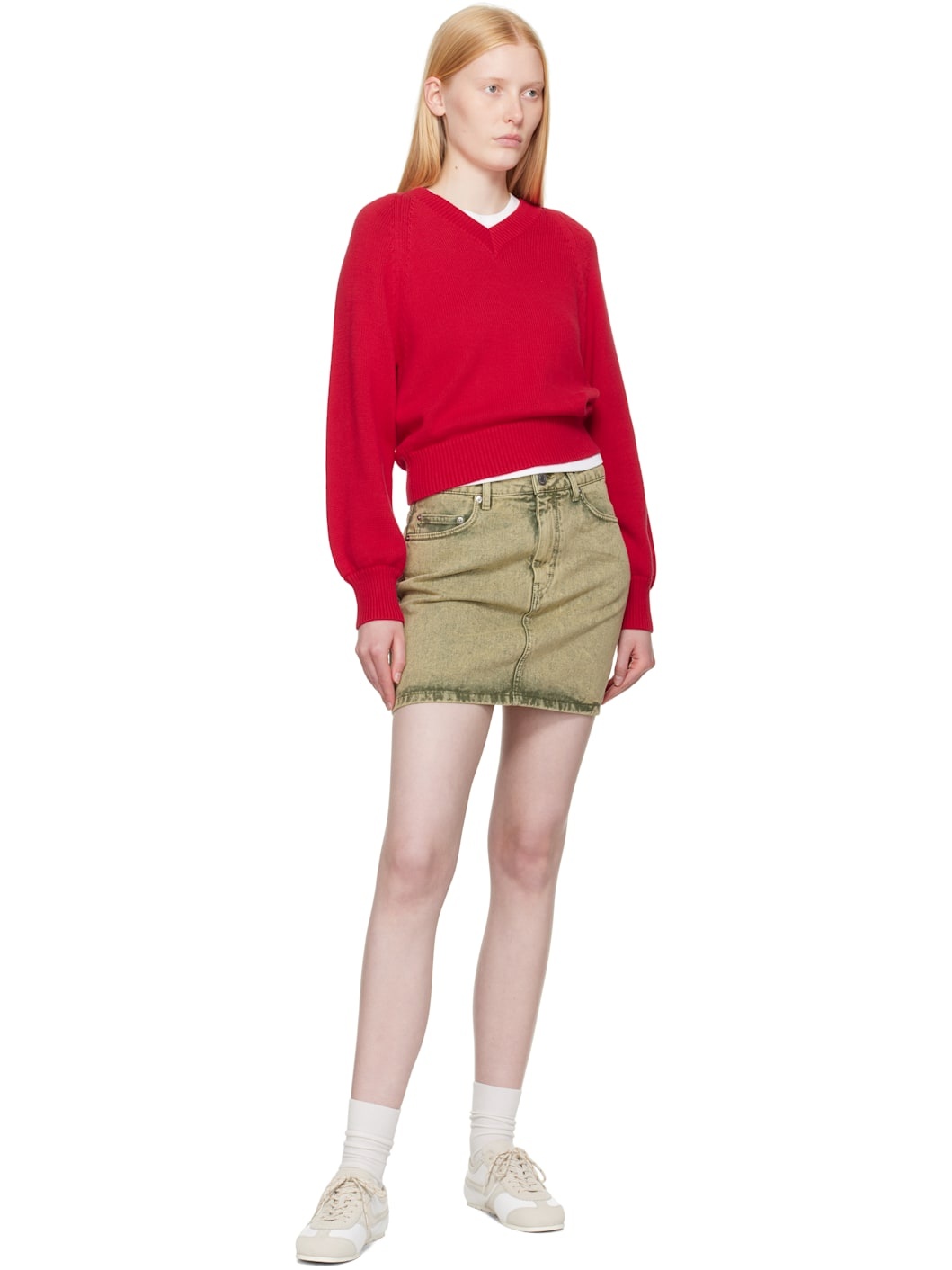 Khaki Cotton Denim Miniskirt - 4