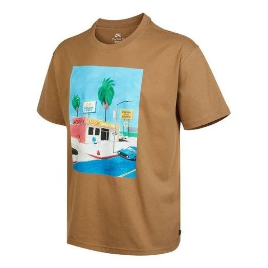 Nike SB Skateboard Cartoon landscape Pattern Skateboard Round Neck Short Sleeve Brown DR7766-258 - 1