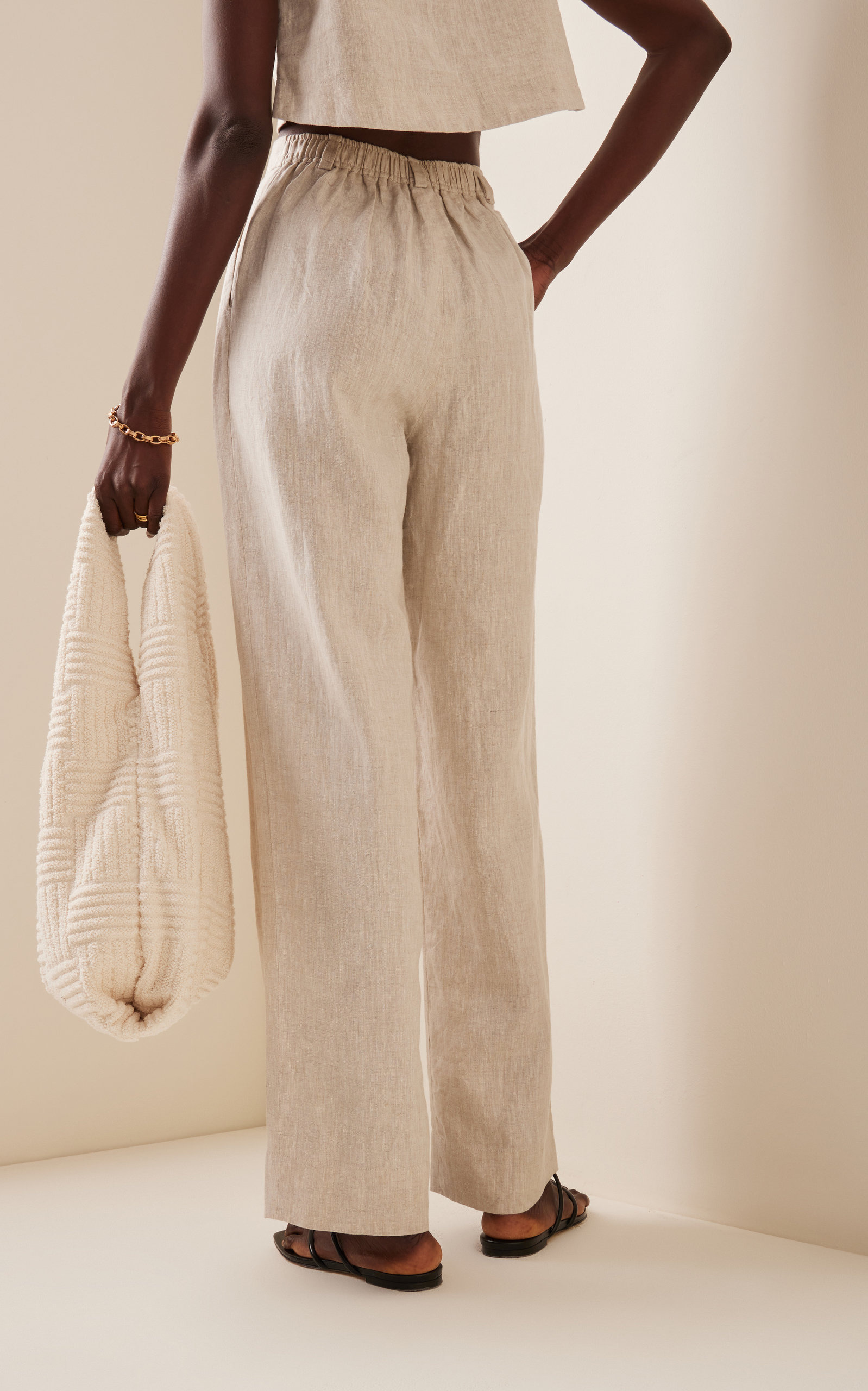 Exclusive Louis Pleated Linen Wide-Leg Trousers neutral - 4