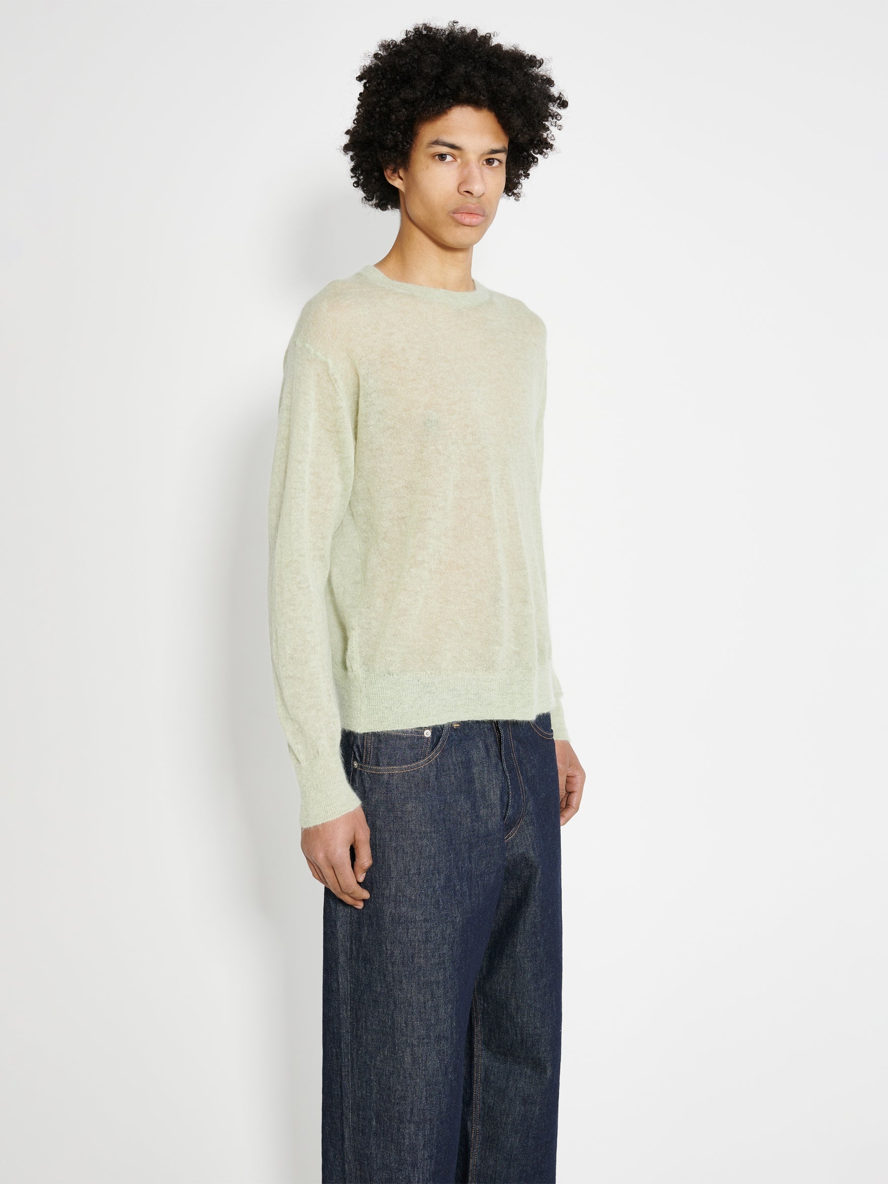 AURALEE KID MOHAIR SHEER KNIT P/O LIGHT GREEN - 3