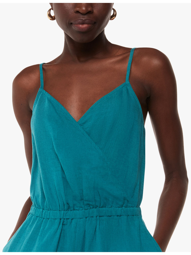 Wrap-front sleeveless linen and cotton-blend jumpsuit 4