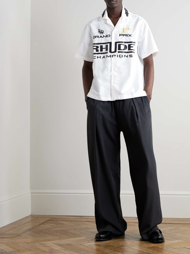 Rhude Camp-Collar Logo-Print Embroidered Poplin Shirt outlook