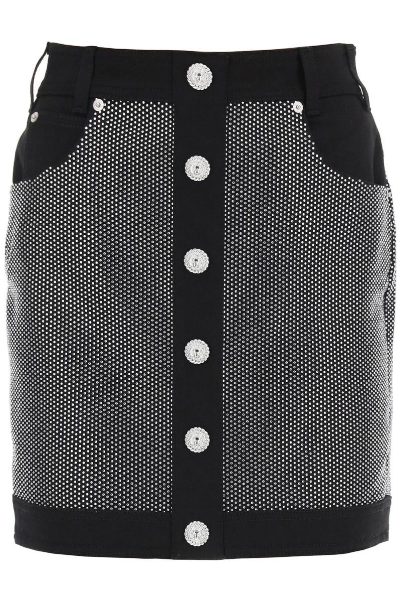 BALMAIN RHINESTONE-STUDDED DENIM MINI SKIRT - 1