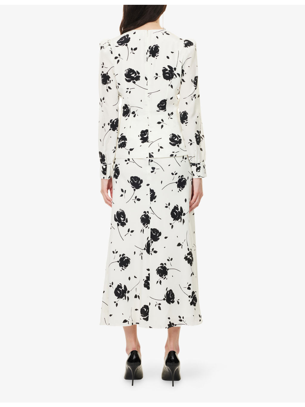 Rose-Print V-Neck Silk Midi Dress - 4