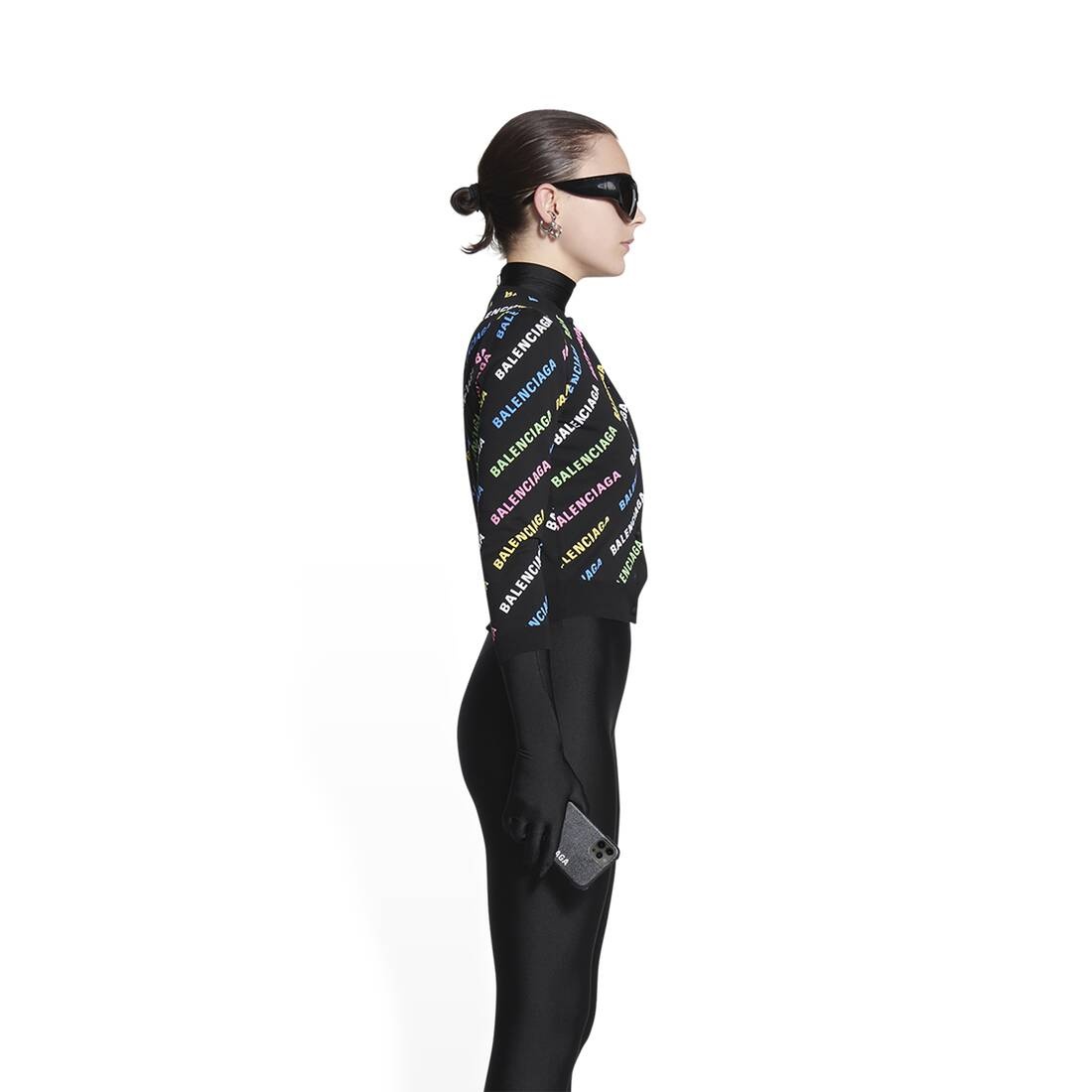 Women's Allover Logo Crop Cardigan in Black - 3