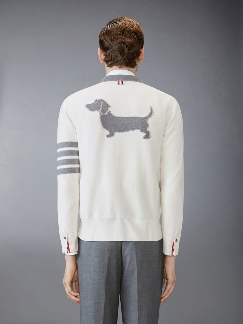 Thom Browne Cotton 4-Bar Relaxed Fit Hector V Neck Cardigan outlook