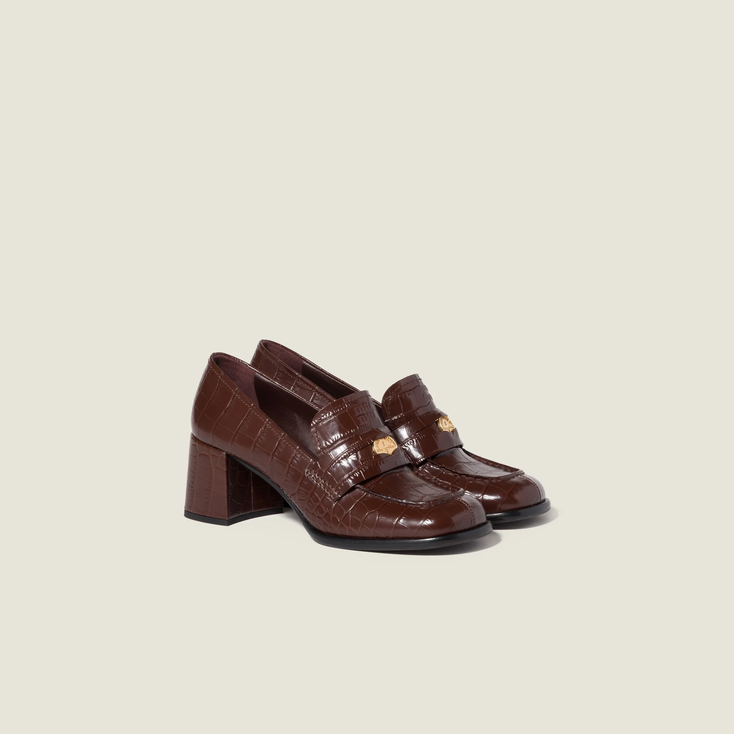 Croco-print leather loafers - 1