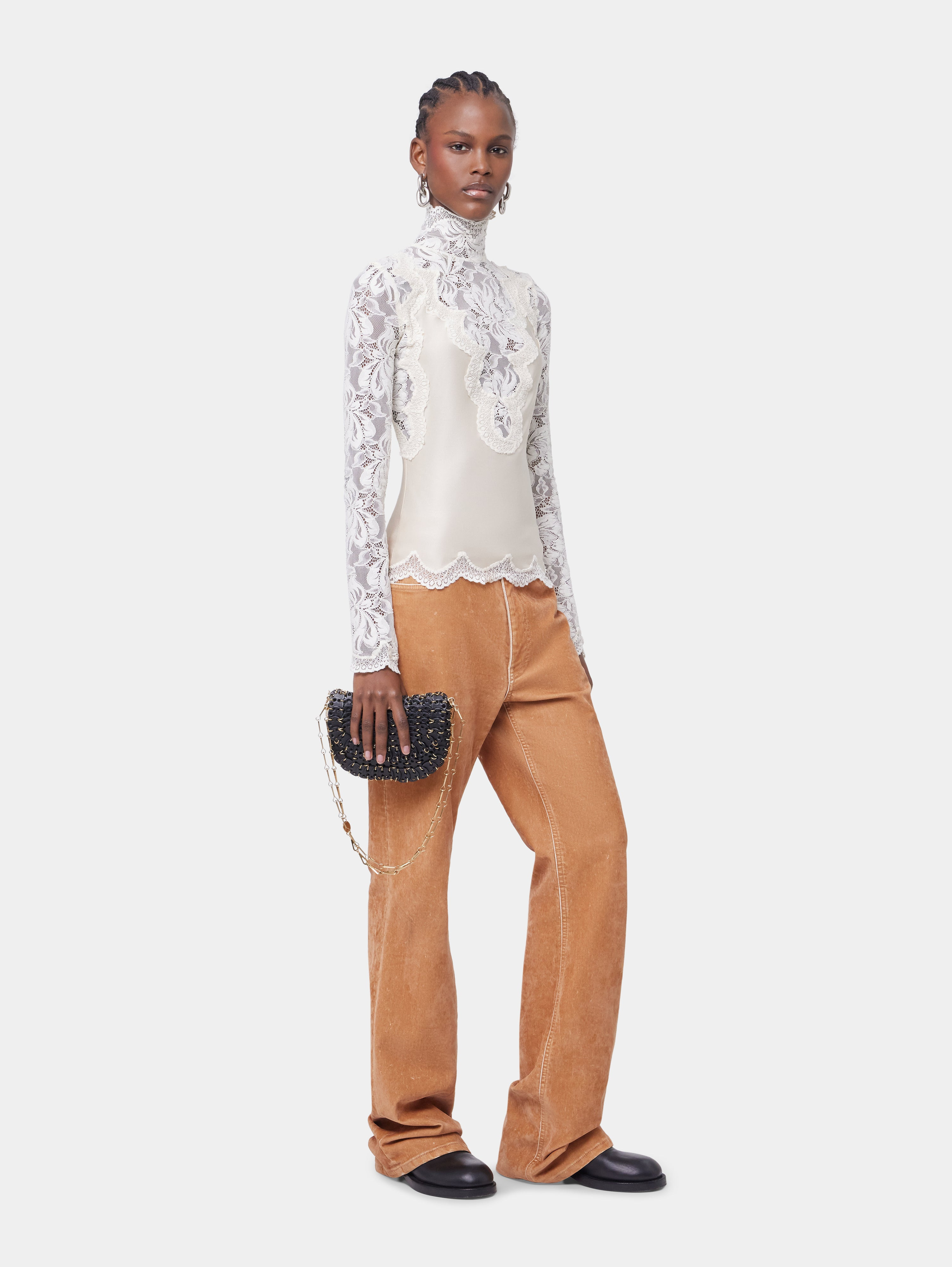 IVORY LONG SLEEVE TOP IN LACE AND JERSEY - 4
