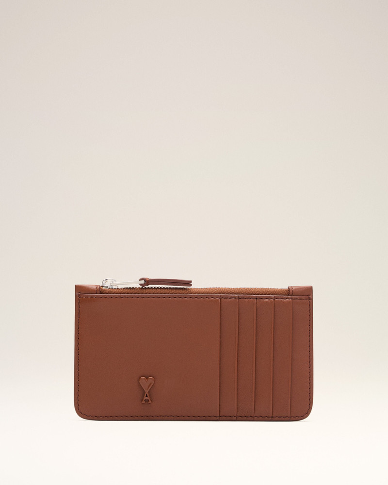 BROWN COWHIDE LEATHER AMI DE COEUR ZIPPED CARD HOLDER 1