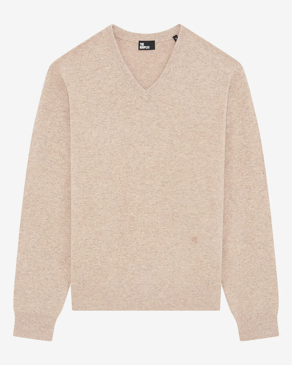 BEIGE CASHMERE V-NECK SWEATER - 1