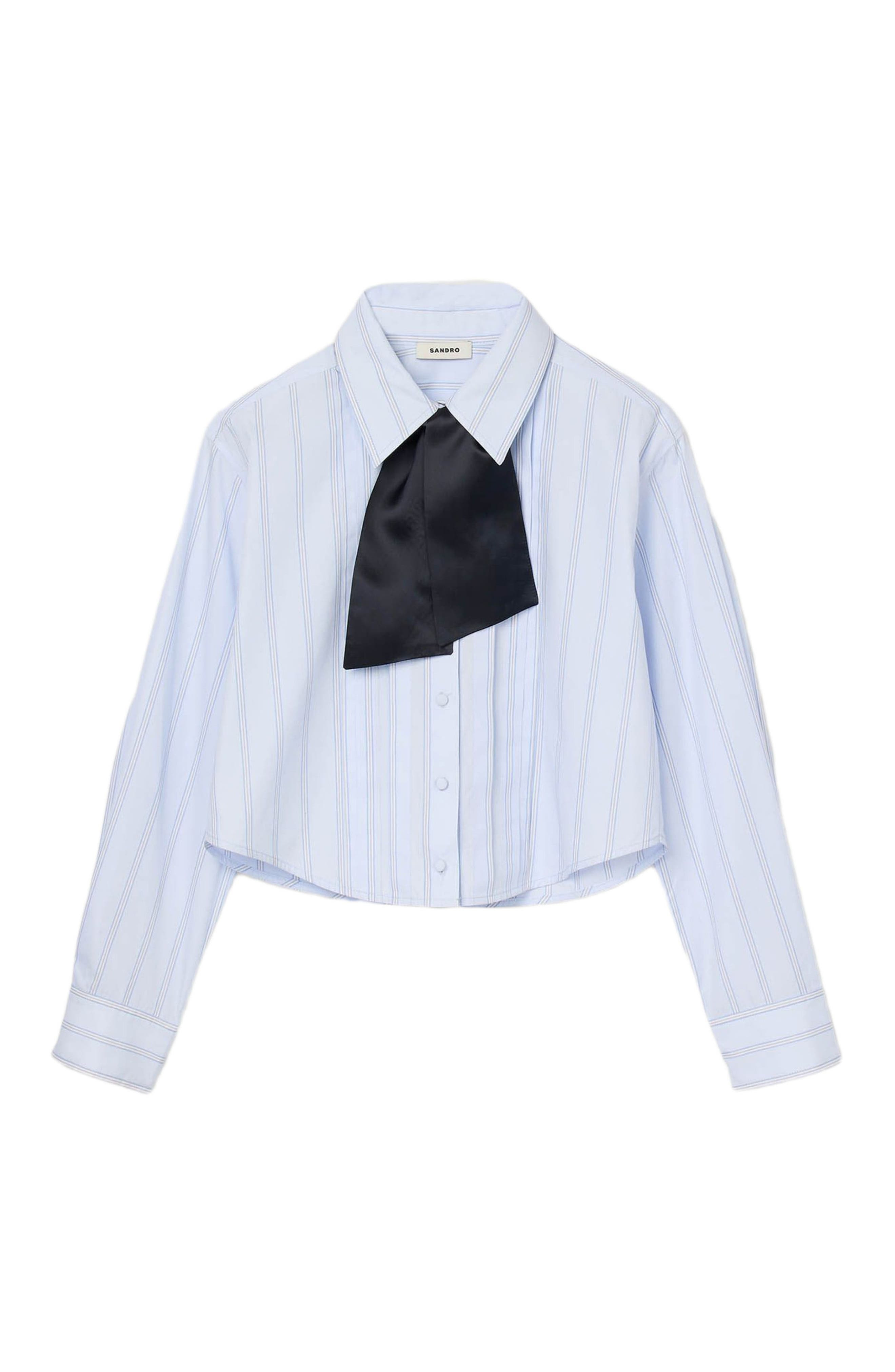 SANDRO Cropped shirt with removable tie in Sky Blue at Nordstrom - 6