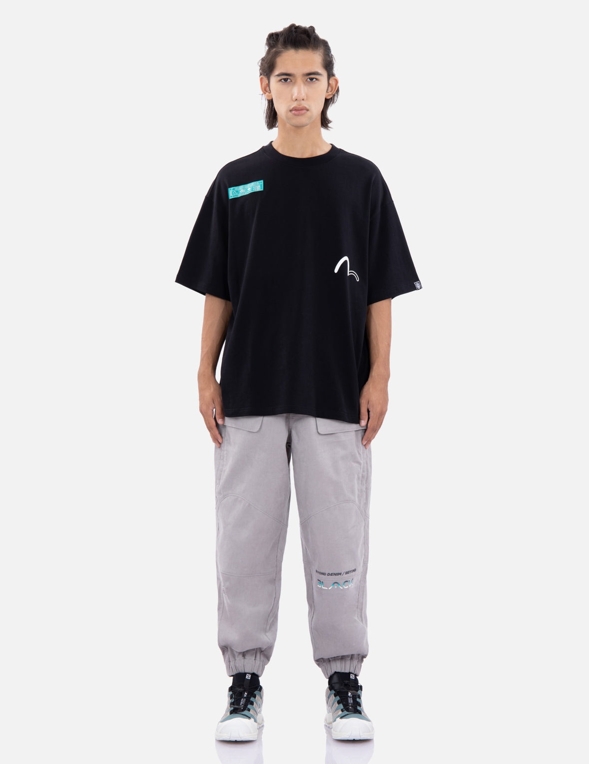 Gradient Slogan Print Corduroy Cargo Pants - 5