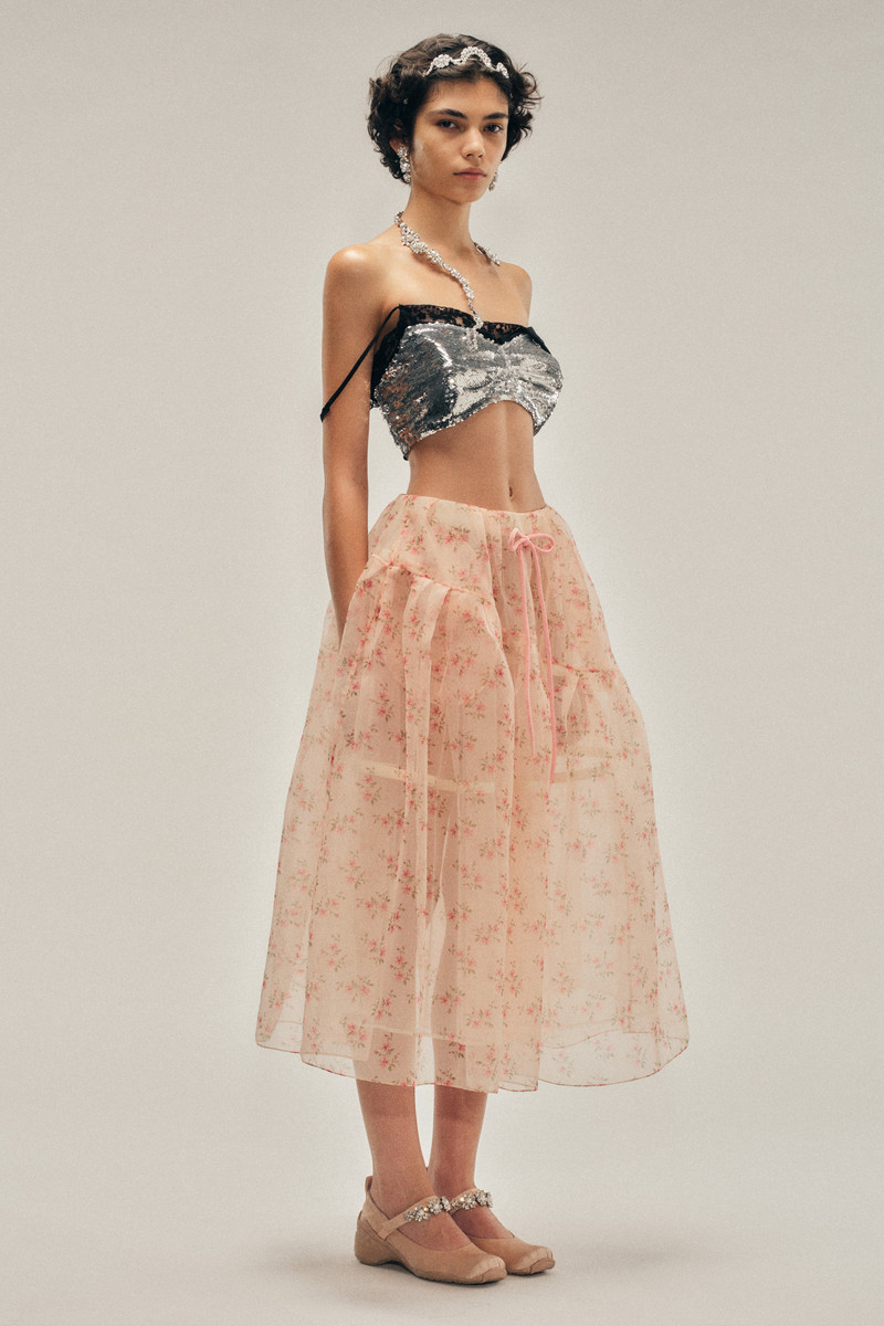 Simone Rocha Sheer Overlay Long Flounce Skirt outlook