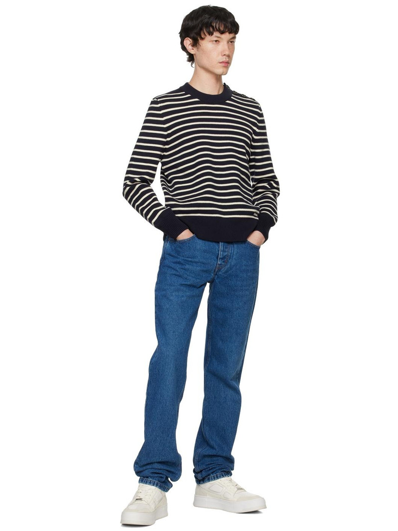 AMI Paris Navy & White Striped Sweater outlook