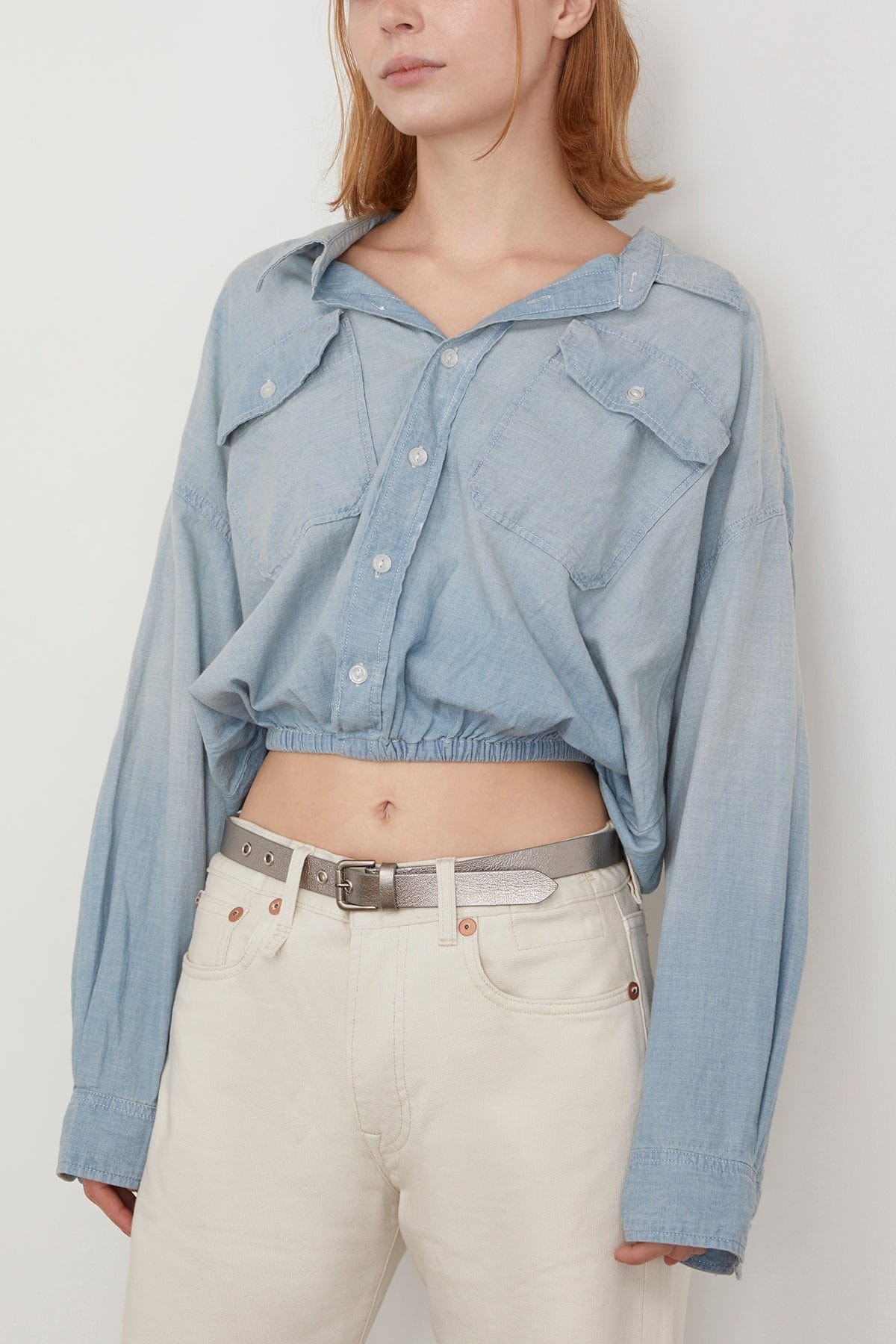 Crossover Utility Bubble Shirt in Vintage Blue Chambray - 3