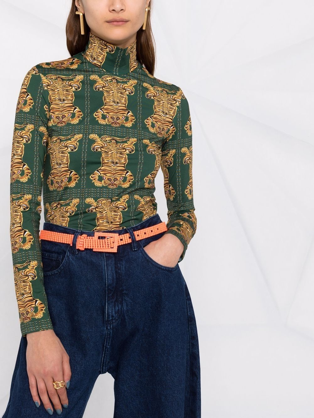 tiger tile-print turtleneck top - 5