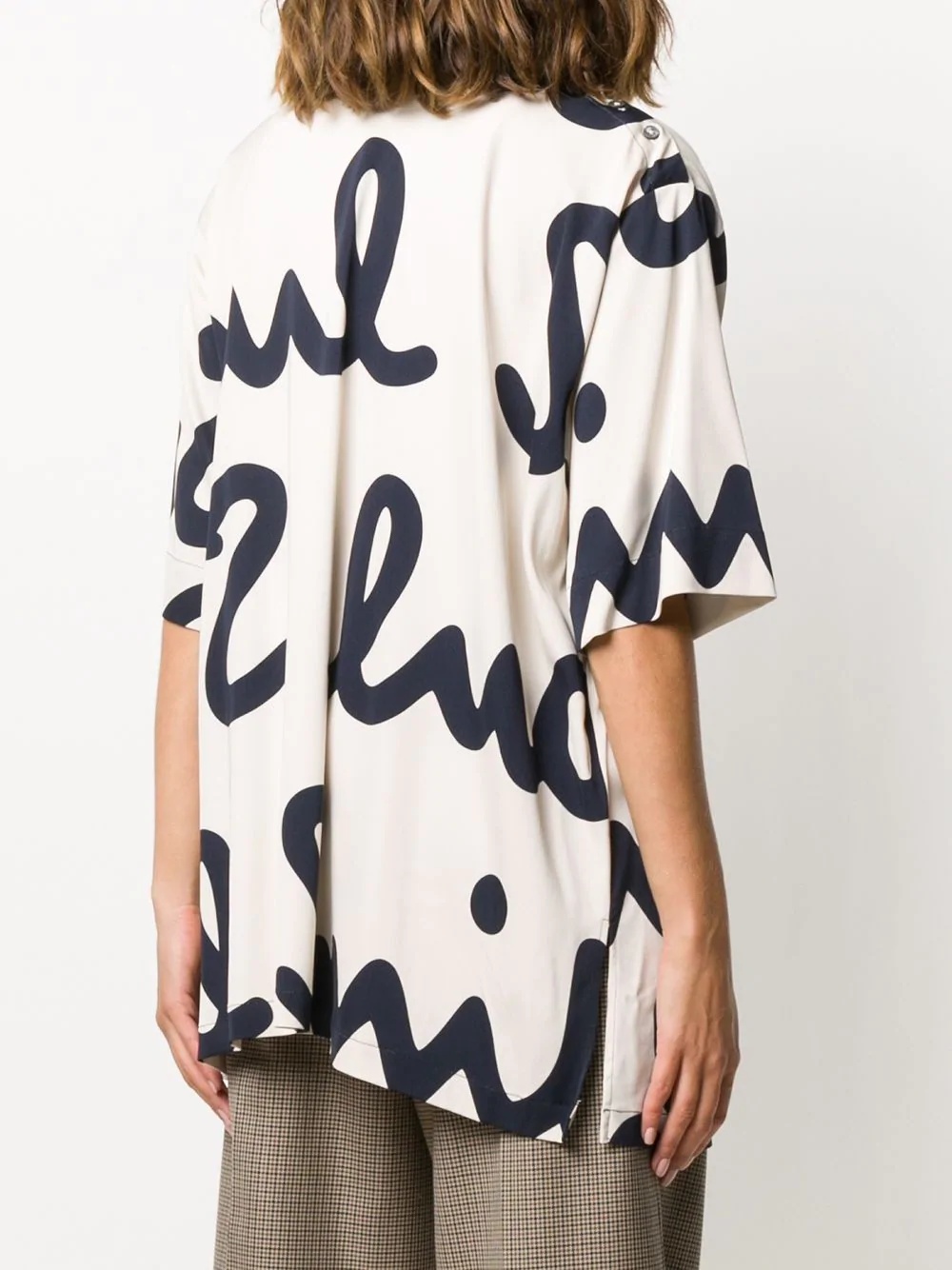 logo-print high neck satin top  - 4