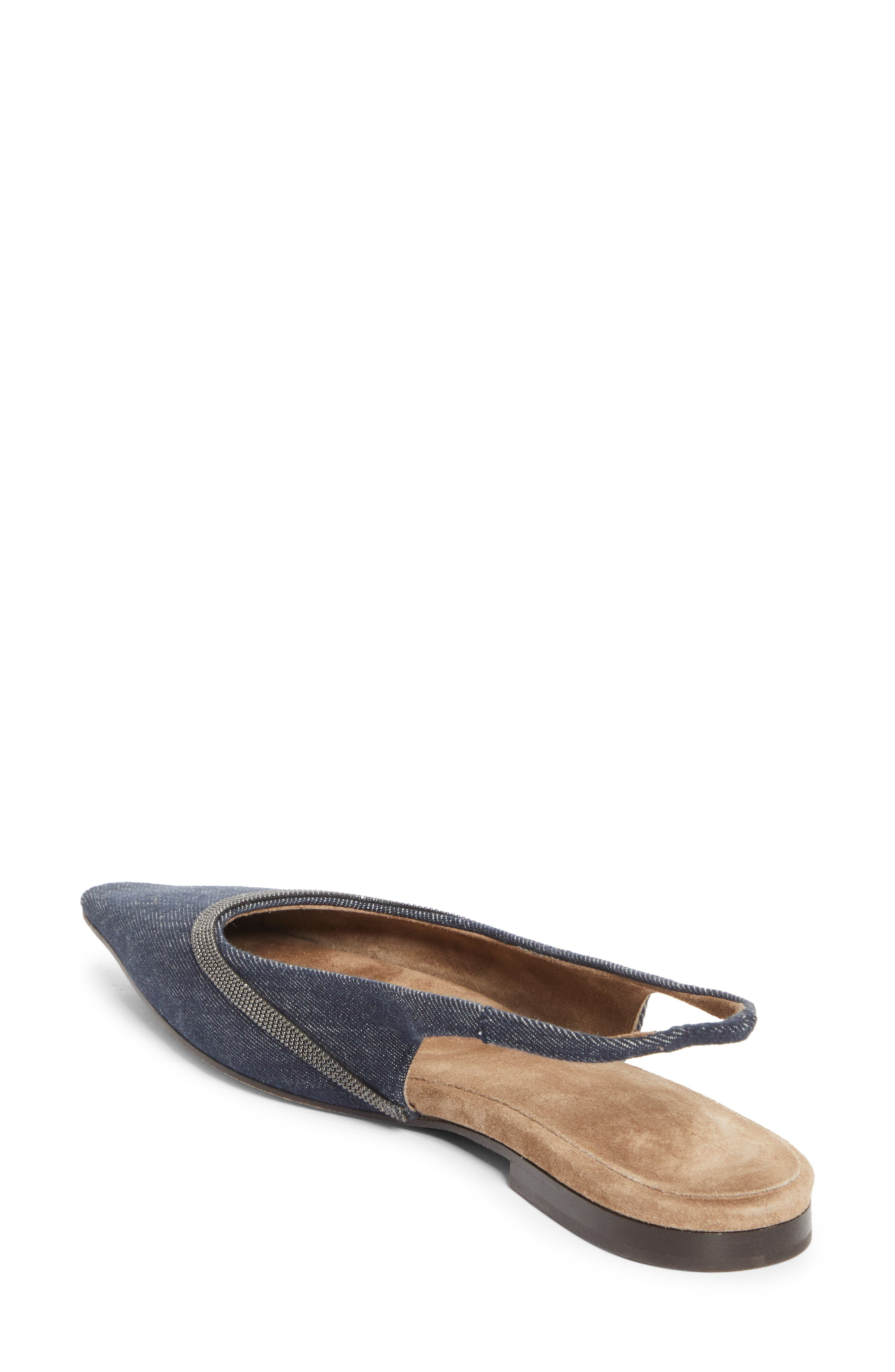 Brunello Cucinelli Monili Pointed Toe Slingback Flat in C001 Denim Blue at Nordstrom - 2