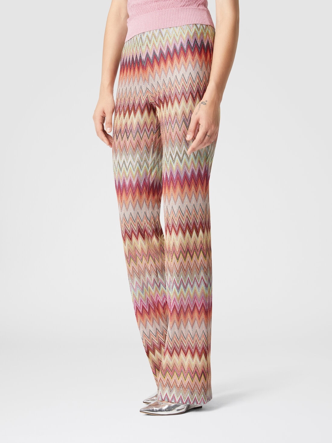 Flared zigzag knit lace trousers - 4