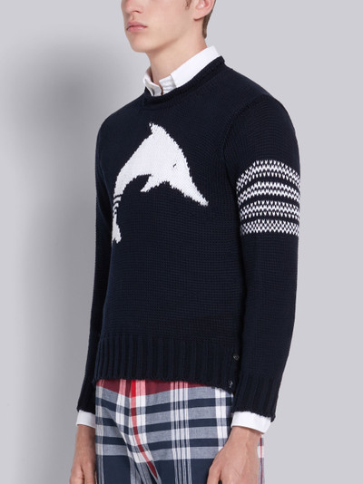 Thom Browne Navy Cotton Dolphin Intarisa Crewneck 4-Bar Pullover outlook