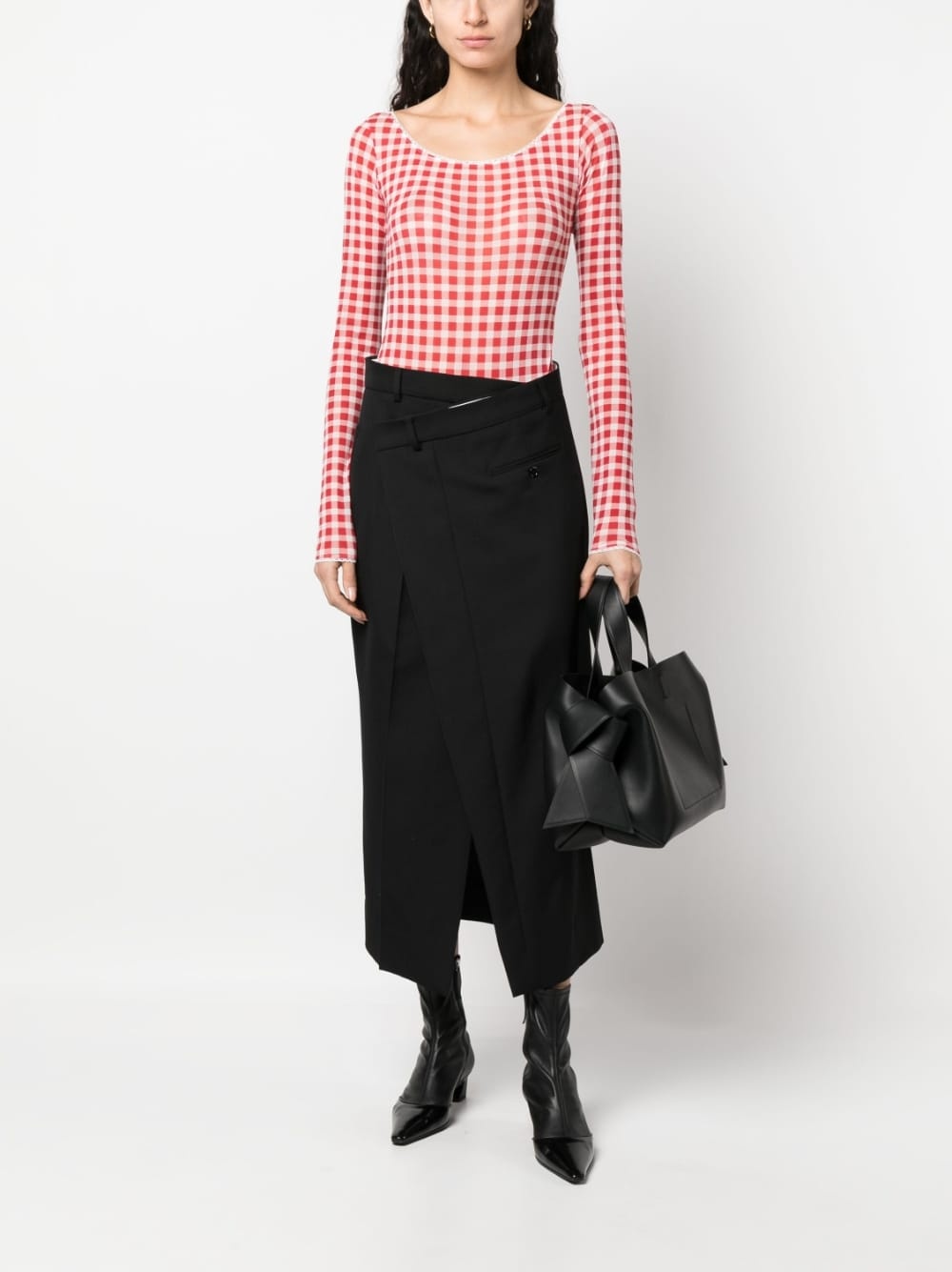 gingham-pattern long-sleeve body - 2